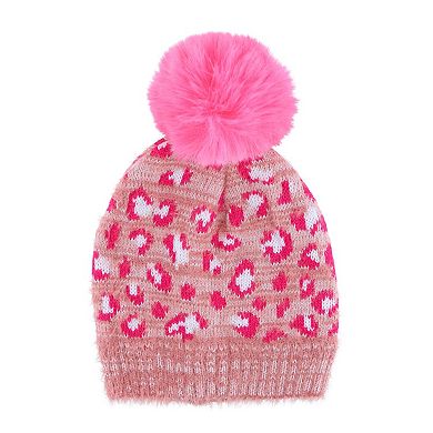 Ctm Girl's 7-14 Leopard Print Winter Pom Hat And Glove Set By Connex Gear