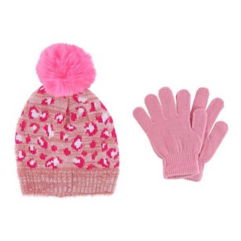 Ctm Girl's 7-14 Leopard Print Winter Pom Hat And Glove Set By Connex Gear
