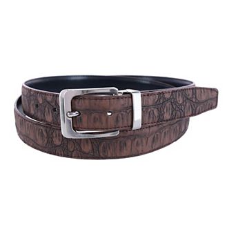 CTM Leather Matte Reversible Croc Print Clamp on Buckle Belt