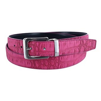 CTM Leather Matte Reversible Croc Print Clamp on Buckle Belt