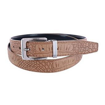 CTM Leather Matte Reversible Croc Print Clamp on Buckle Belt