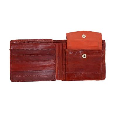 Men's Eel Skin Leather Bifold Wallet With Coin Pouch