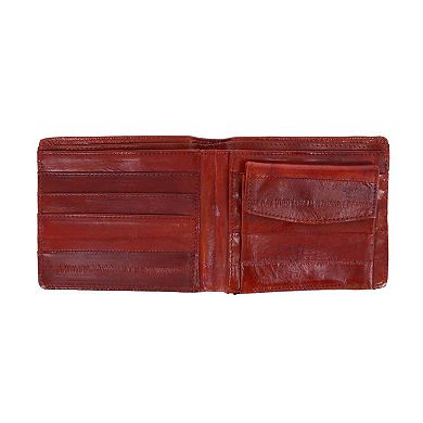 Men's Eel Skin Leather Bifold Wallet With Coin Pouch