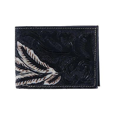 CTM Men's Feather Tooled Leather Bifold Wallet