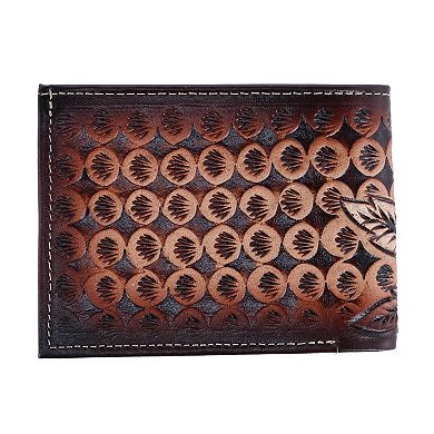 Men's Feather Tooled Leather Bifold Wallet