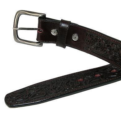 Ctm Embossed Leather Money Belt With Removable Buckle