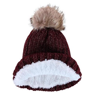 Ctm Women's Metallic Shimmer Winter Knit Lined Beanie With Pom