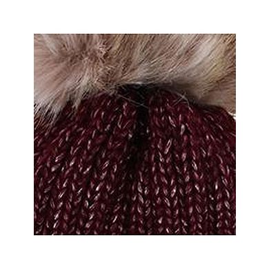 Ctm Women's Metallic Shimmer Winter Knit Lined Beanie With Pom