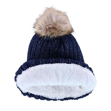 Ctm Women's Metallic Shimmer Winter Knit Lined Beanie With Pom
