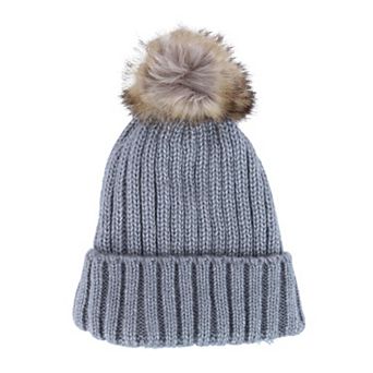 Ctm Women's Metallic Shimmer Winter Knit Lined Beanie With Pom