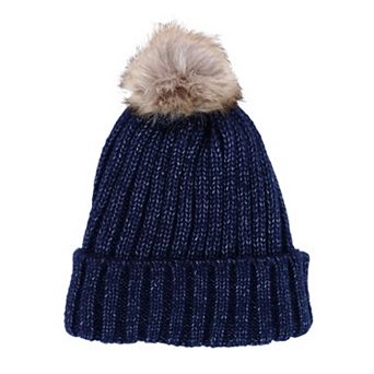 Ctm Women's Metallic Shimmer Winter Knit Lined Beanie With Pom