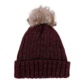 Ctm Women's Metallic Shimmer Winter Knit Lined Beanie With Pom
