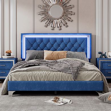 Merax Upholstered Bed Frame With Led Lights
