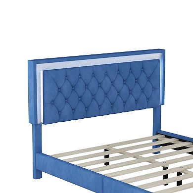 Merax Upholstered Bed Frame With Led Lights