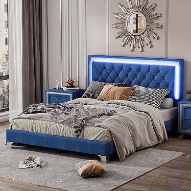 Merax Upholstered Bed Frame With Led Lights