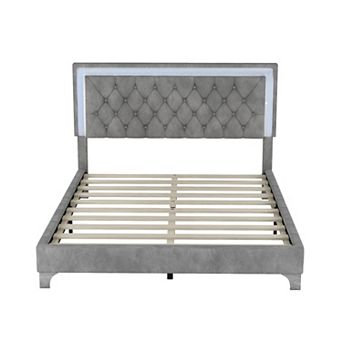 Merax Upholstered Bed Frame With Led Lights