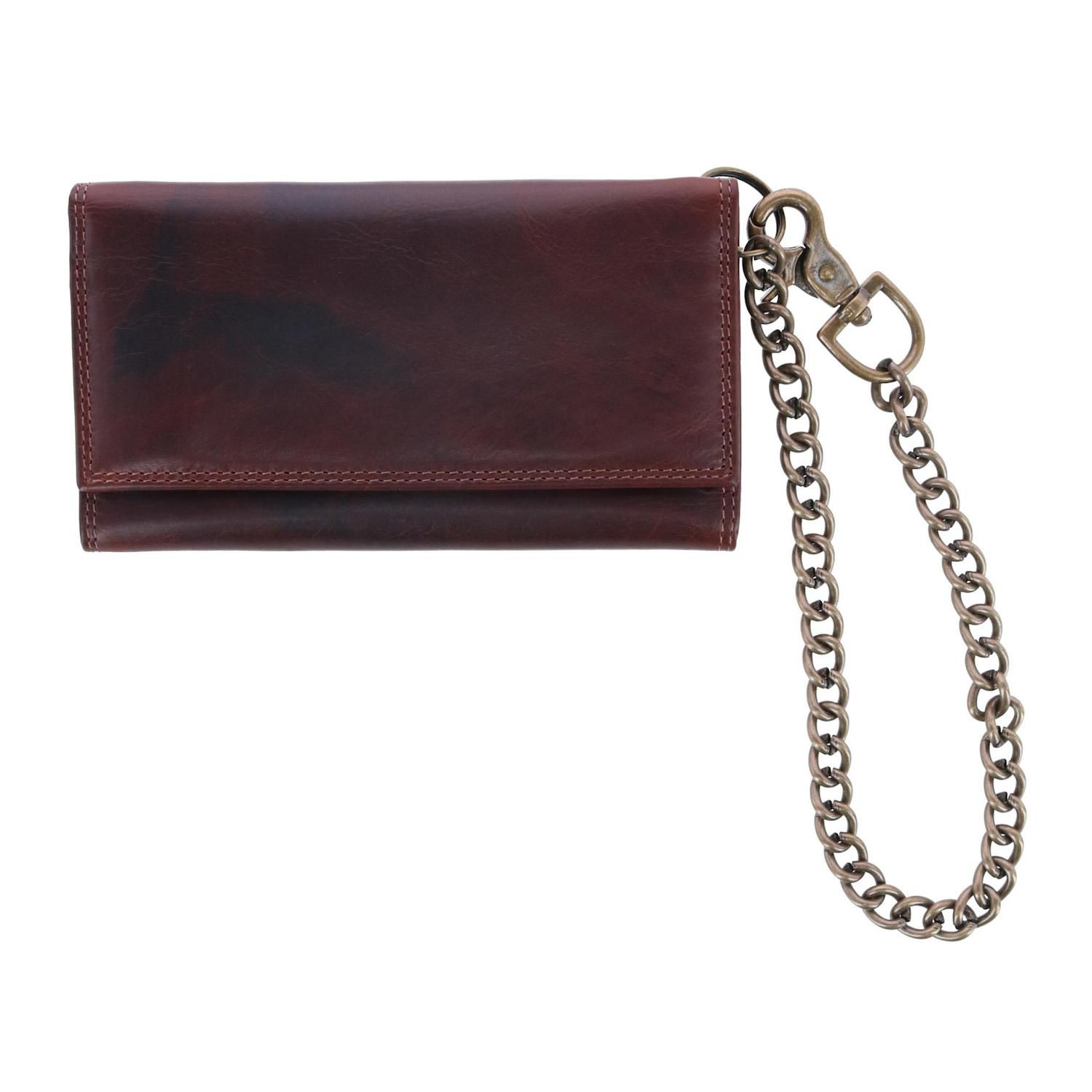 Men's Biker Chain Wallet - Crazy Horse Leather Trifold With RFID Blocking & Checkbook Slot - View #5
