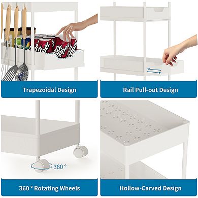 3 Tier Slim Storage Kitchen Cart, Shelving Unit Rolling Rack With Wheels