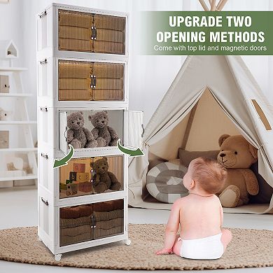 5-Piece Stackable Plastic Storage Boxes with Lids and Wheels