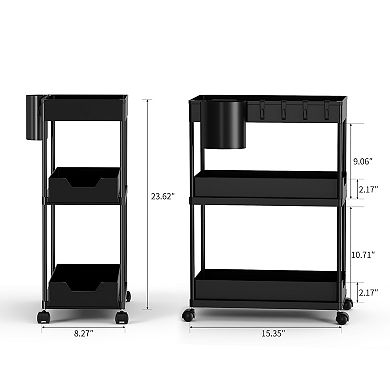 3 Tier Slim Storage Kitchen Cart, Shelving Unit Rolling Rack With Wheels