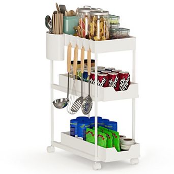 3 tier Slim Storage Kitchen Cart, Shelving Unit Rolling Rack With Wheels