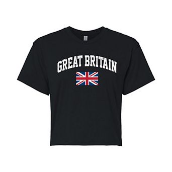 Juniors' Great Britain Flag Cropped Graphic Tee