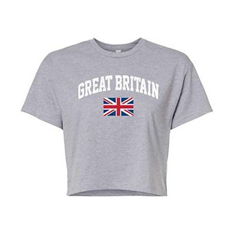 Juniors' Great Britain Flag Cropped Graphic Tee