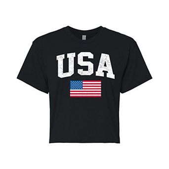Juniors' USA Flag Cropped Graphic Tee
