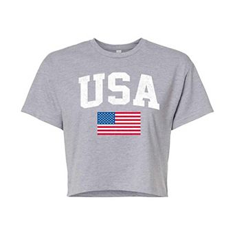 Juniors' USA Flag Cropped Graphic Tee