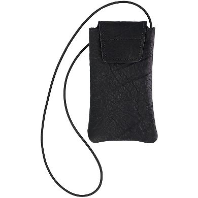 Boston Leather Textured Bison Leather Eyeglass Case with Neck String