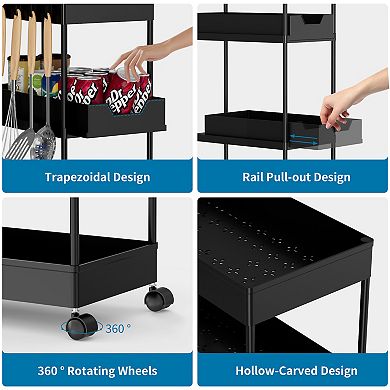 4 Tier Slim Storage Kitchen Cart, Shelving Unit Rolling Rack With Wheels