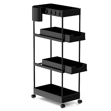 4 Tier Slim Storage Kitchen Cart, Shelving Unit Rolling Rack With Wheels