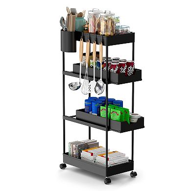 4 Tier Slim Storage Kitchen Cart, Shelving Unit Rolling Rack With Wheels