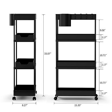 4 Tier Slim Storage Kitchen Cart, Shelving Unit Rolling Rack With Wheels