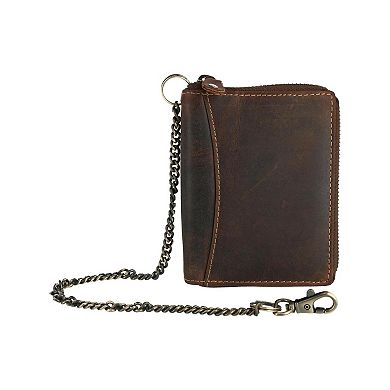 CTM Men's Hunter Leather Zip-Around Bifold Chain Wallet