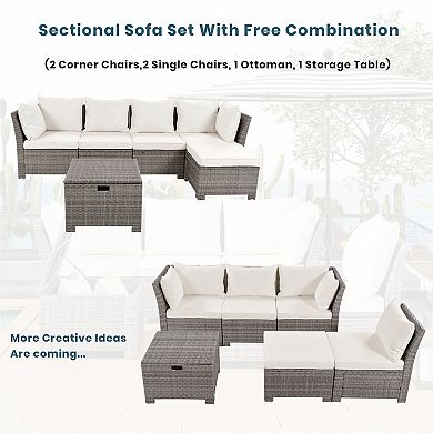 Merax 6-piece Outdoor Sofa Set, Pe Wicker Rattan Sofa