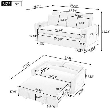 Merax Pull-out Sofa Bed Convertible Couch 2 Seat Loveseat Sofa Modern Sleeper Sofa