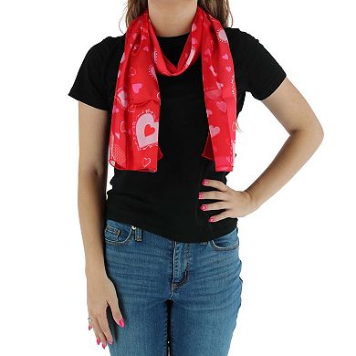 Ctm Women's Valentine's Day Heart Print Holiday Lightweight Scarf