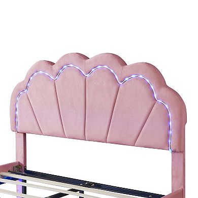 Upholstered Smart Led Bed Frame With Elegant Flowers Headboard