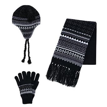 Ctm Men's Heavy Knit Winter Pattern Hat Glove And Scarf Set