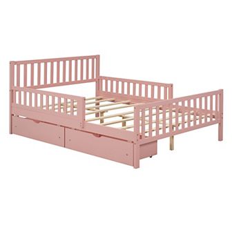 Merax Wood Platform Bed With Guardrails On Both Sides And Two Storage Drawers