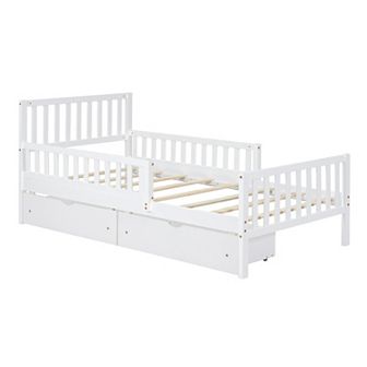 Merax Wood Platform Bed With Guardrails On Both Sides And Two Storage Drawers