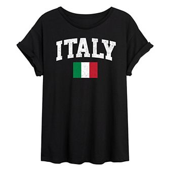 Juniors' Italy Flag Oversized Tee