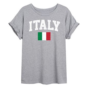 Juniors' Italy Flag Oversized Tee