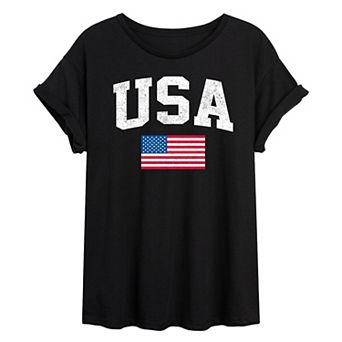Juniors' USA Flag Oversized Tee