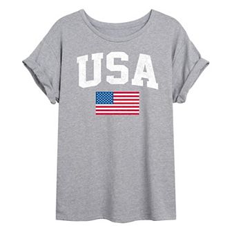 Juniors' USA Flag Oversized Tee