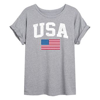 Juniors' USA Flag Oversized Tee