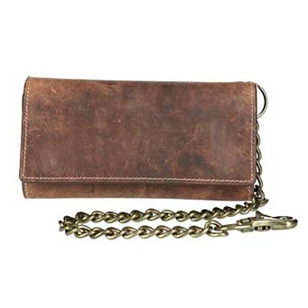 Men's Crazy Horse Leather Rfid Long Trifold Chain Wallet