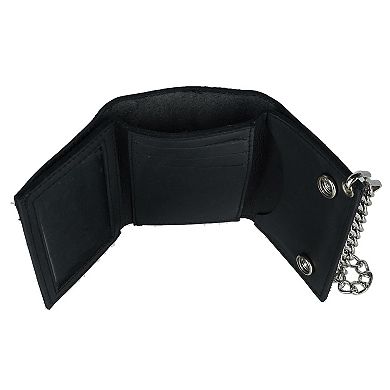 Men's Leather Eagle Imprint Trifold Chain Wallet
