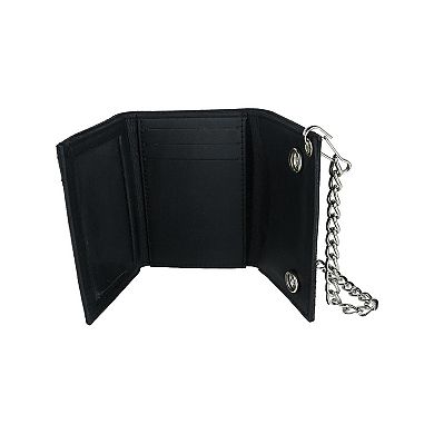 CTM Men's Leather Eagle Imprint Trifold Chain Wallet